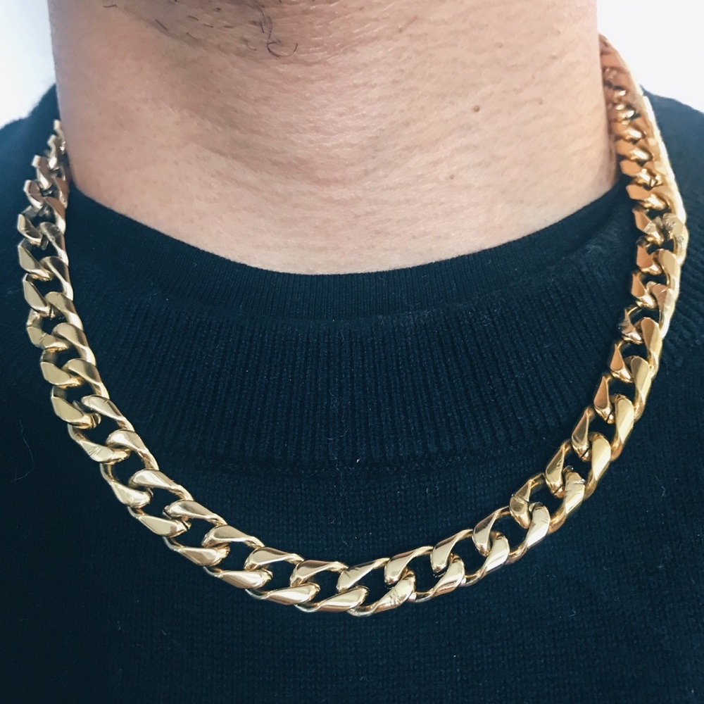 Men’s Gold Plated Tennis Cuban Chain Necklace - Picture 2 of 3